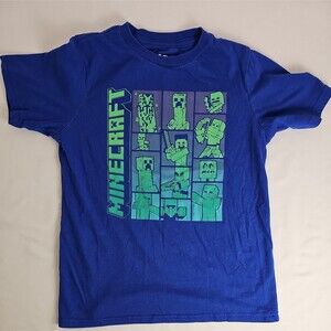 Minecraft Boys Medium 8 Blue Graphic T-Shirt Creeper Steve Mobs Mojang
